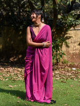 Women's Pink Cotton Blend Saree