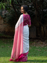 Women's White Pure Cotton Saree