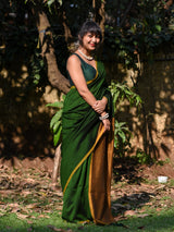 Women's Green Cotton Blend Saree