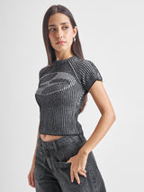 Women's Black Casual Self-Design Half Sleeves Sweater