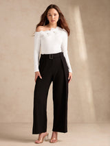 Women's White Off-shoulder Floral Embellishments Top