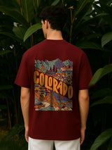Men's Maroon Casual Half Sleeve Graphic Back Print Tshirt