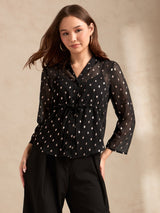 Women's Black Party Printed Full Sleeves Top