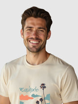 Men's Beige Half Sleeves Graphic Printed Cotton Tshirt