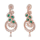 Women's Rose Gold Plated CZ Dangle Earrings with Emerald Stones