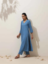 Women's Blue Casual Solid Kurta Set