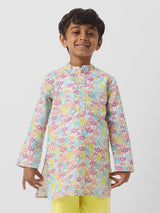 Boys Multicolor Cotton Patti Emebellishment Kurta With Gota