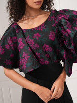 Women's Black Party Floral Half Sleeves Jumpsuit