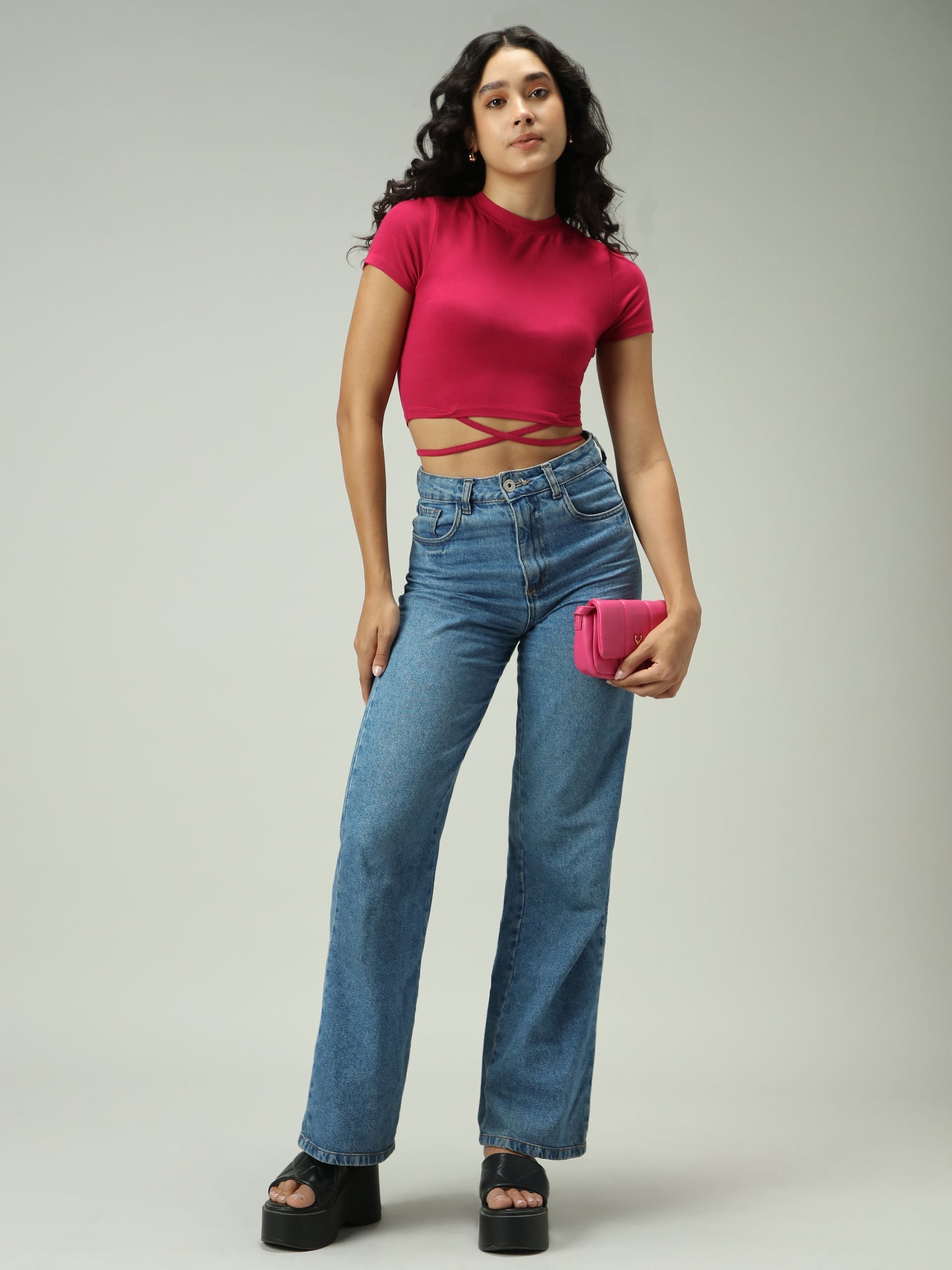Women's Pink Casual Fitted Solid Top