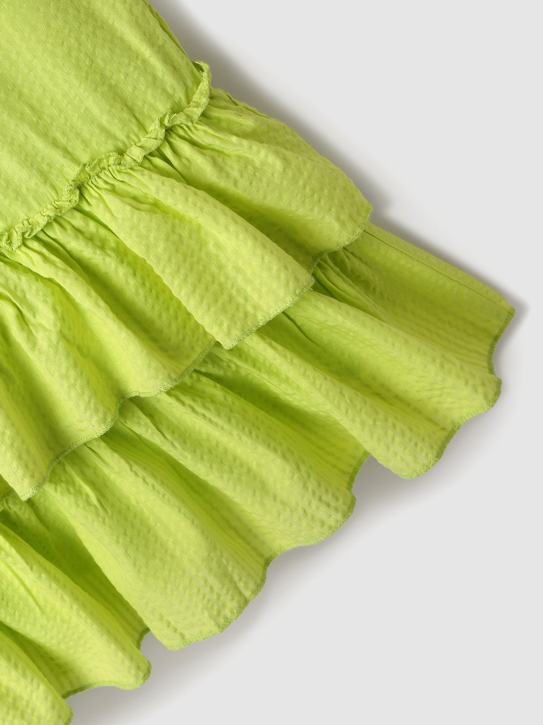 Girls Woven Lime Green Tiered Dress