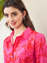 Women's Magenta Floral Shirt With Lounge Pants