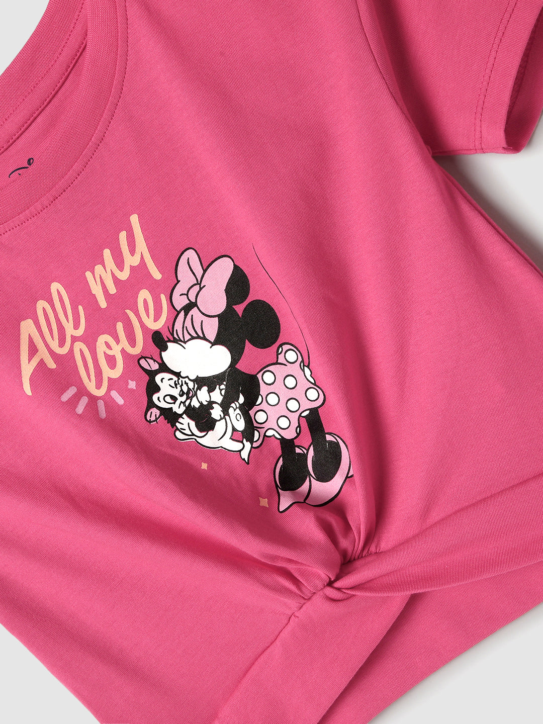 Girls Cotton Red Mickey Mouse Tshirt