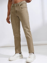 Men's Khaki Casual Solid Comfort Stretchable Jeans