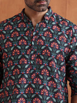 Men's Black Festive Printed Regular Fit Full Sleeves Kurta