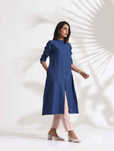 Women's Blue Slub Kurta Set