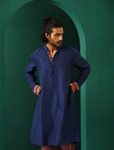 Men's Blue Festive Solid Regular Fit Full Sleeves Kurta