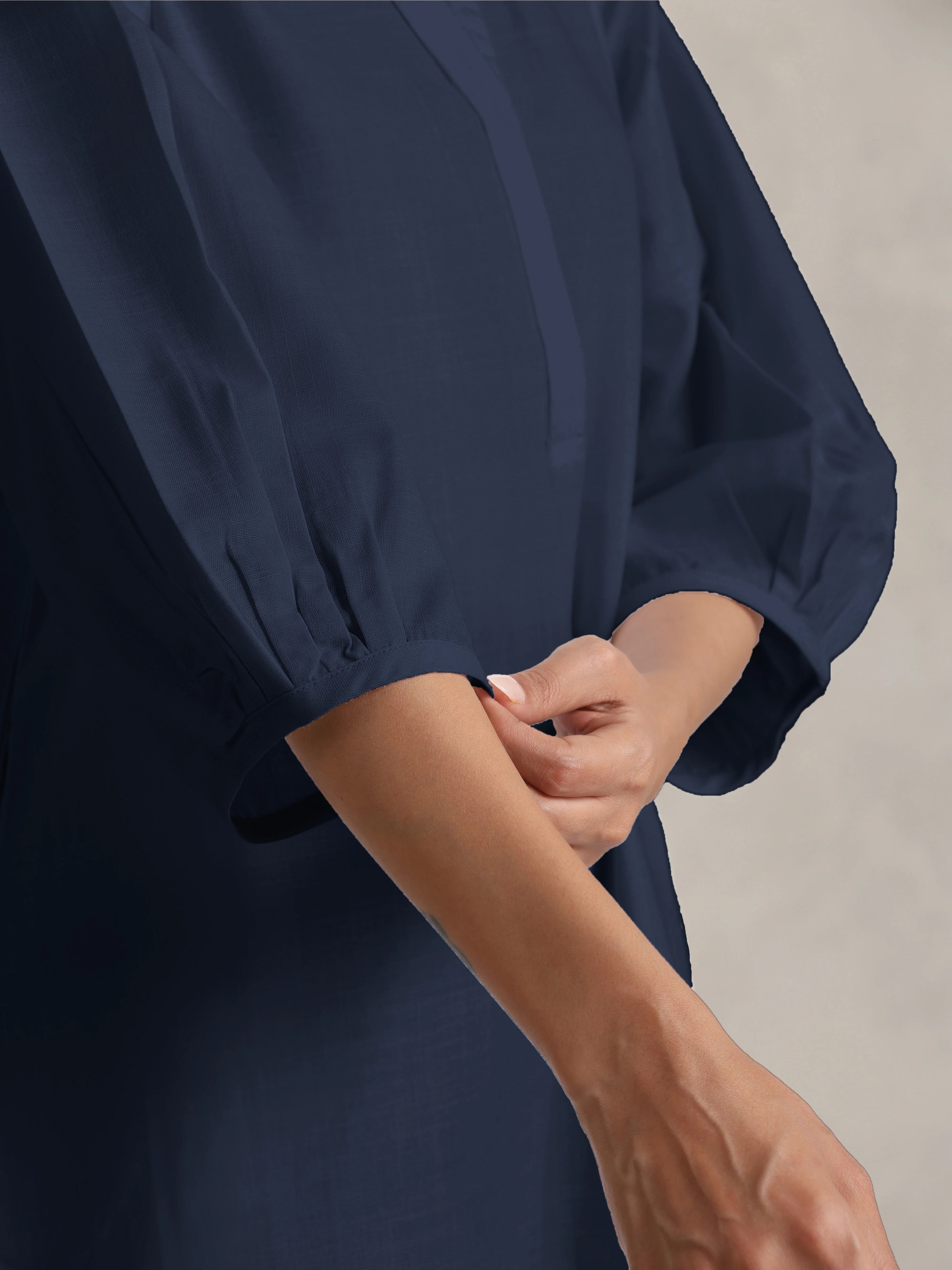 Women's Blue Cotton Blend Short Kurta