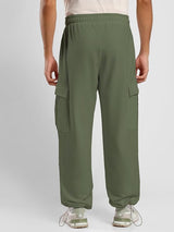 Men's Green Cotton Tapered Knit Solid Jogger