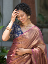 Women's Multicolor Linen Saree with Blouse Piece