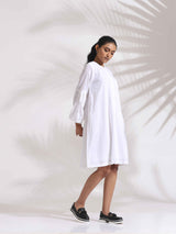Women's White Cotton Schiffli Short Dress