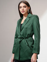 Women's Green Casual Solid Full Sleeves Blazer