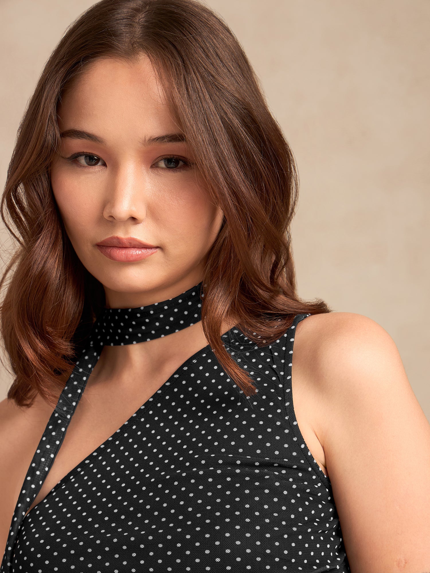 Women's Black Polka Dot One Shoulder Top