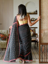 Women's Black Pure Cotton Saree