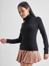 Women's Black Party Solid Full Sleeves Sweater