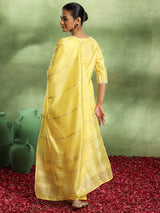 Women's Yellow Silk Blend Embroidered Yoke Design Straight Kurta and Trouser with Self Design Dupatta