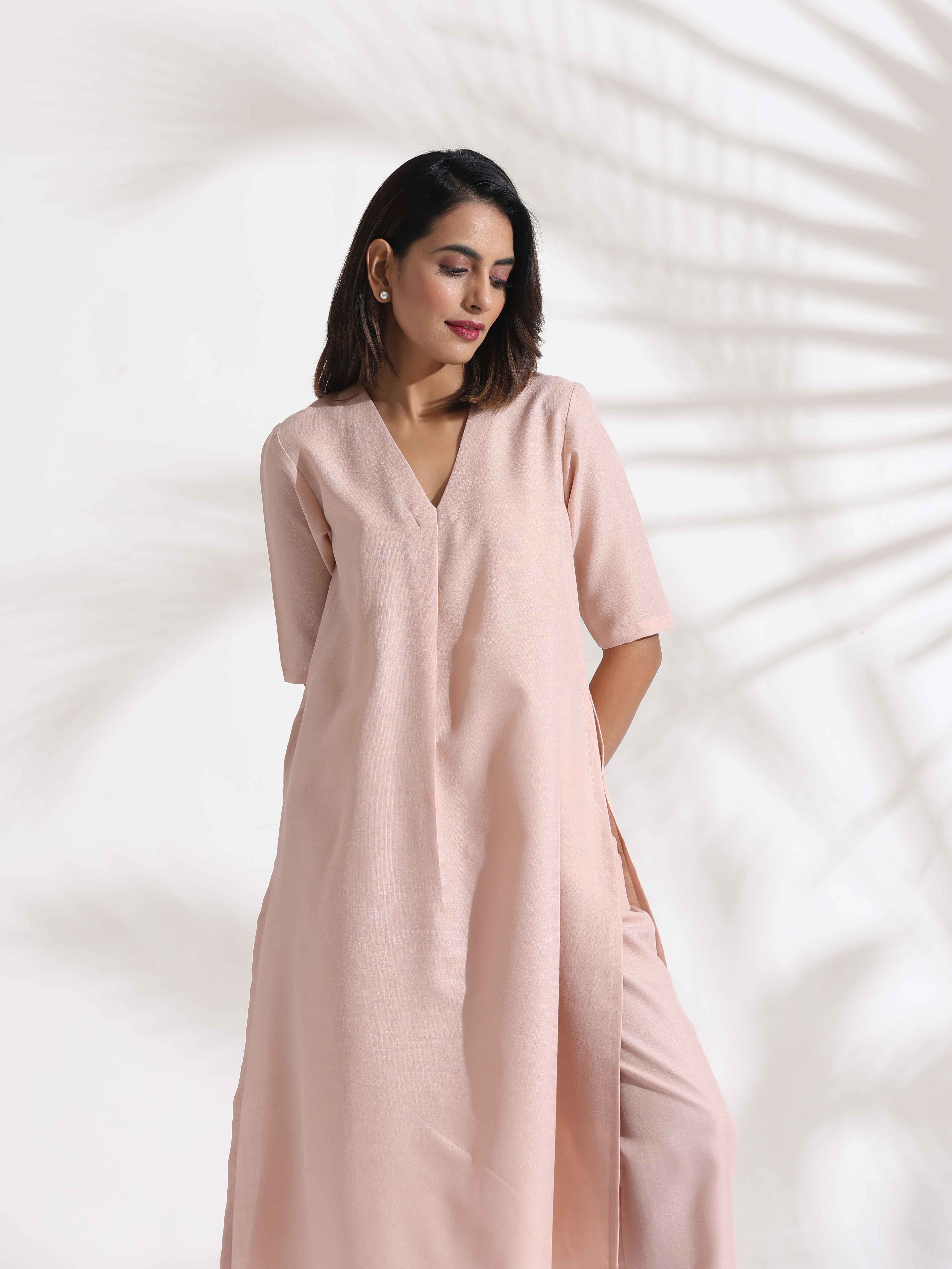 Women's Pink Slub Kurta Set