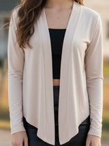 Women's Beige Open Front Lightweight Long Sleeve Casual Cardigan Shrug