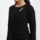 Women's Black Embellished Front Cutout Top