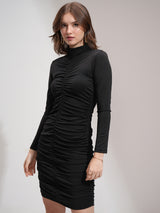Women's Black Party Bodycon Ruched Mini Dress