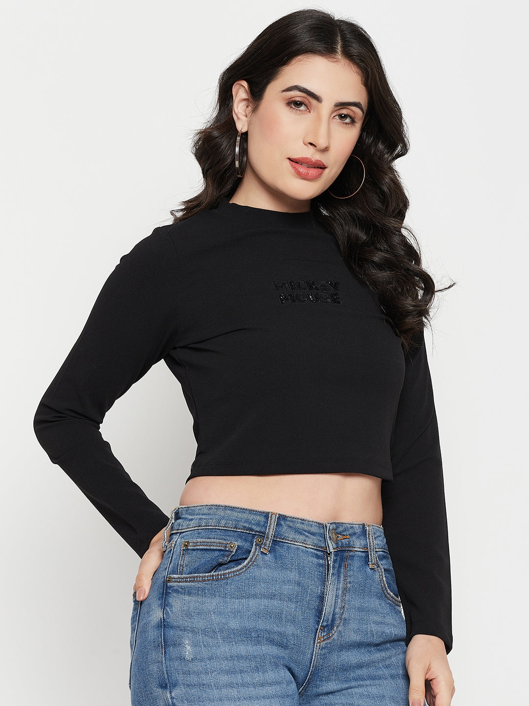 Women's Black Casual Full Sleeve Disney Top