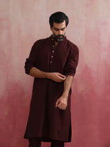Men's Maroon Festive Solid Regular Fit Full Sleeves Kurta