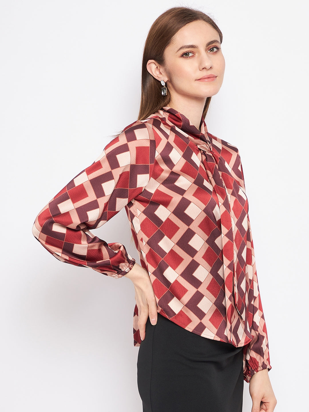 Women's Peach Casual Full Sleeve Cut-Out Top