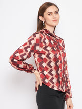 Women's Peach Casual Full Sleeve Cut-Out Top
