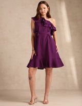 Women's Purple Soft Ruffle One Shoulder Dress