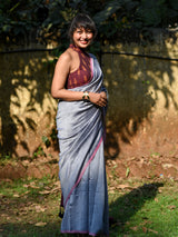 Women's Gray Cotton Blend Saree