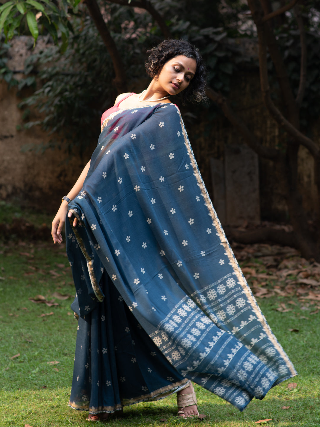 Women's Blue Pure Cotton Saree