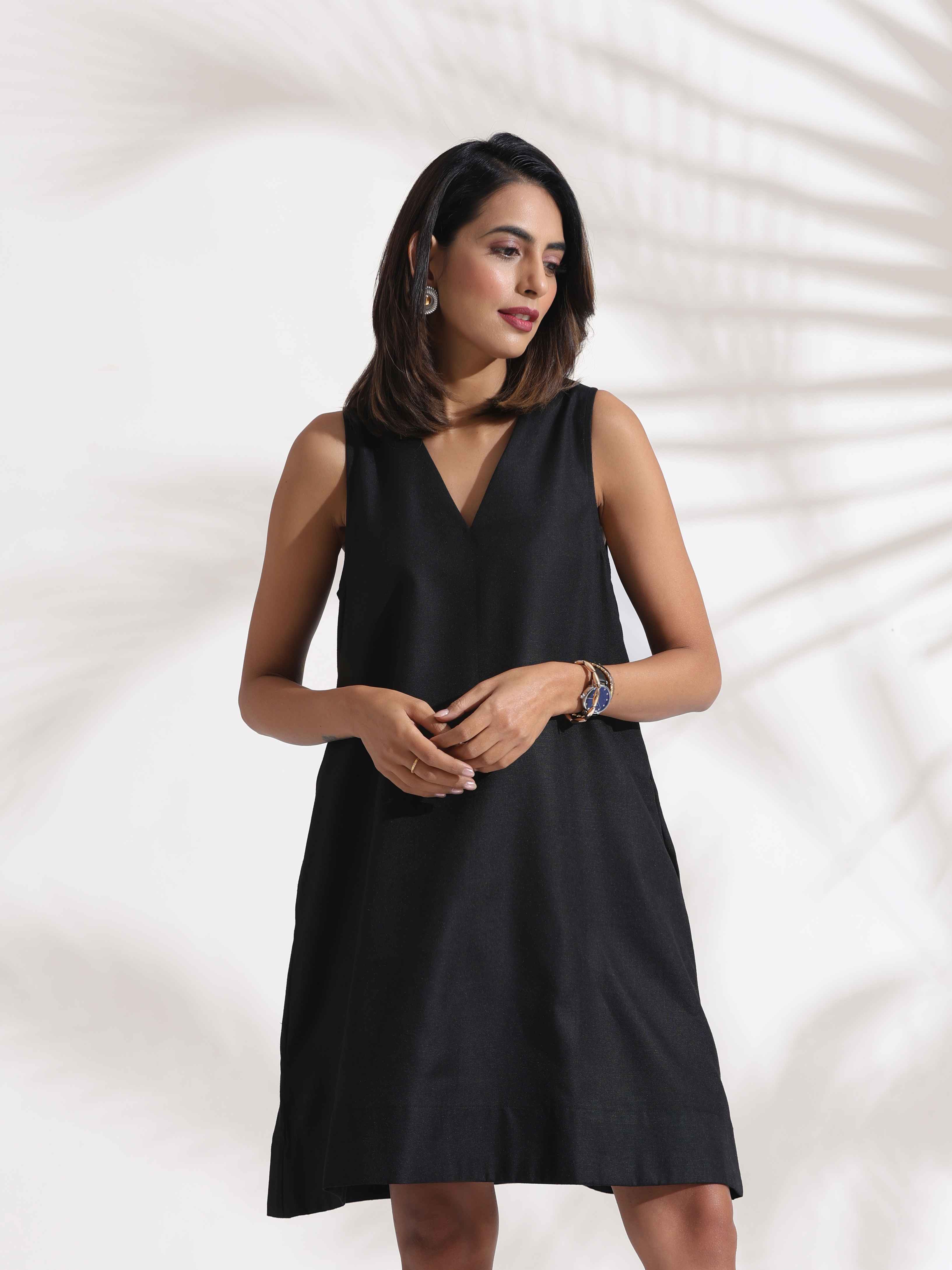 Women's Black Slub Dress