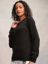 Women's Black Casual Solid Full Sleeves Sweater