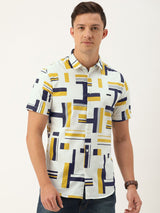 Men's Slim Fit Abstract Printed Half Sleeves Cutaway Collar Casual Shirt