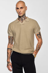 Men's Beige Casual Slim Fit Polo Tshirt