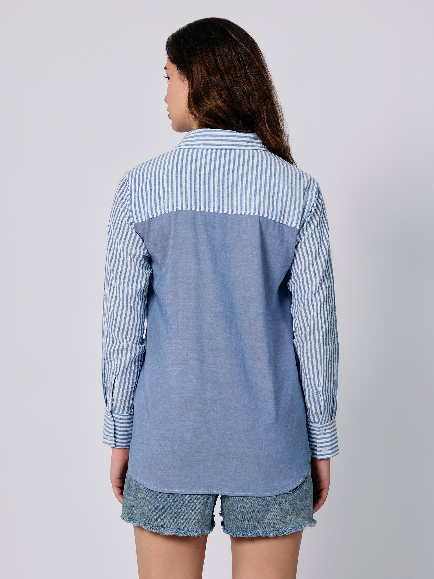 Women's Blue Oversized Fit Full Sleeve Shirt
