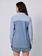 Women's Blue Oversized Fit Full Sleeve Shirt
