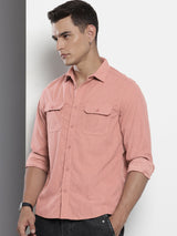 Men's Pink Casual Regular Fit Solid Full Sleeves Shirt