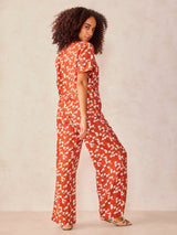 Women's Orange Abstract Print Top and Pants Co Ord Set