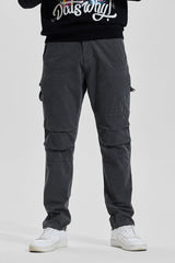 Men's Grey Casual Regular Fit Solid Cargo