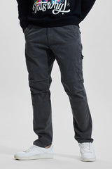 Men's Grey Casual Regular Fit Solid Cargo